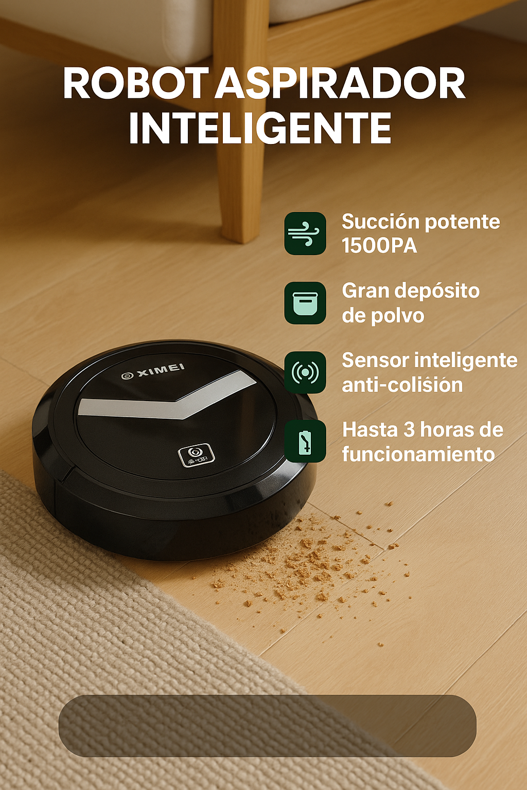 🧹✨ Robot Aspirador Inteligente 1500PA – Limpieza sin esfuerzo