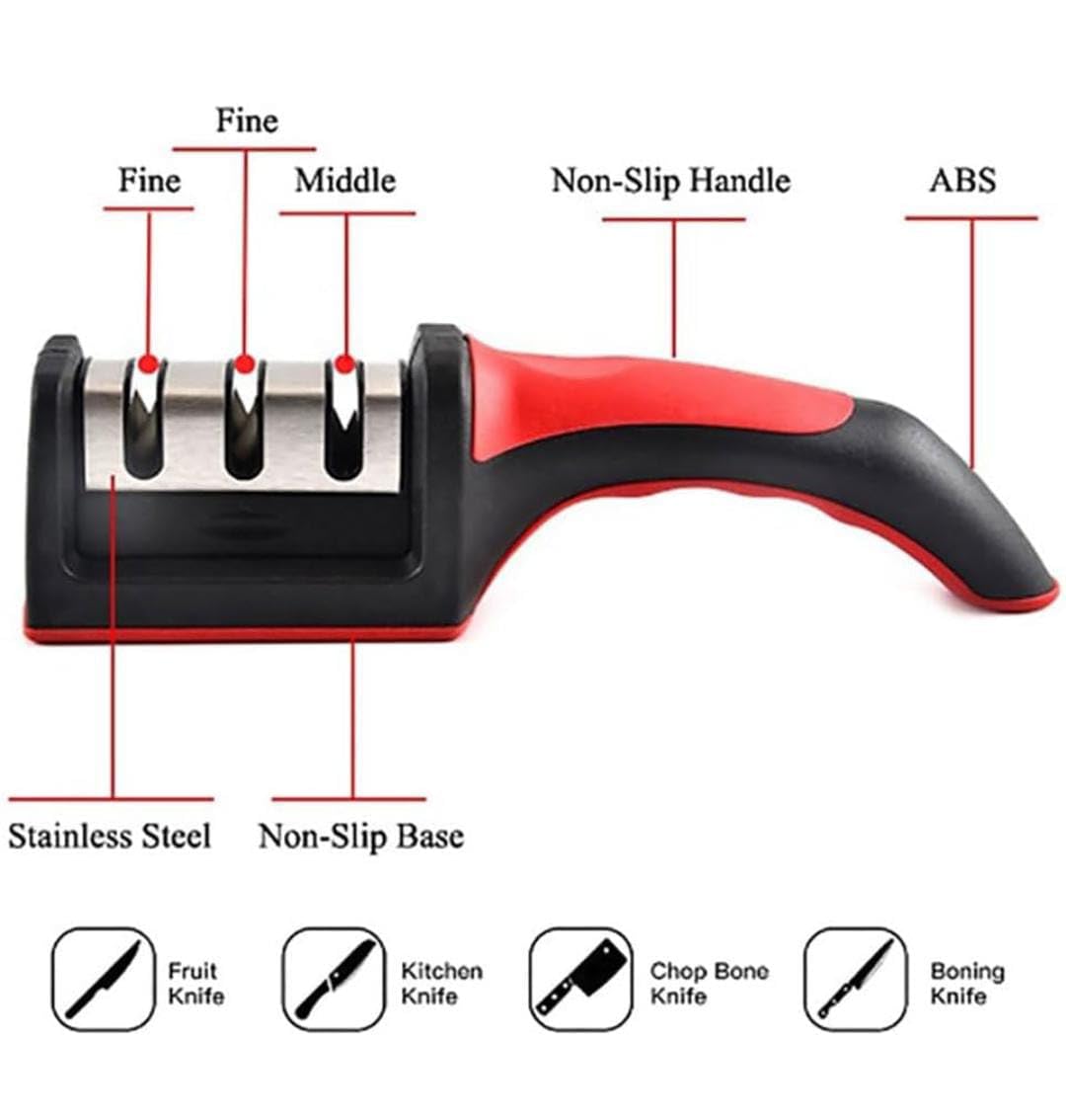 Afilador de Cuchillos 3 en 1 de Acero Inoxidable – Compacto y Eficaz