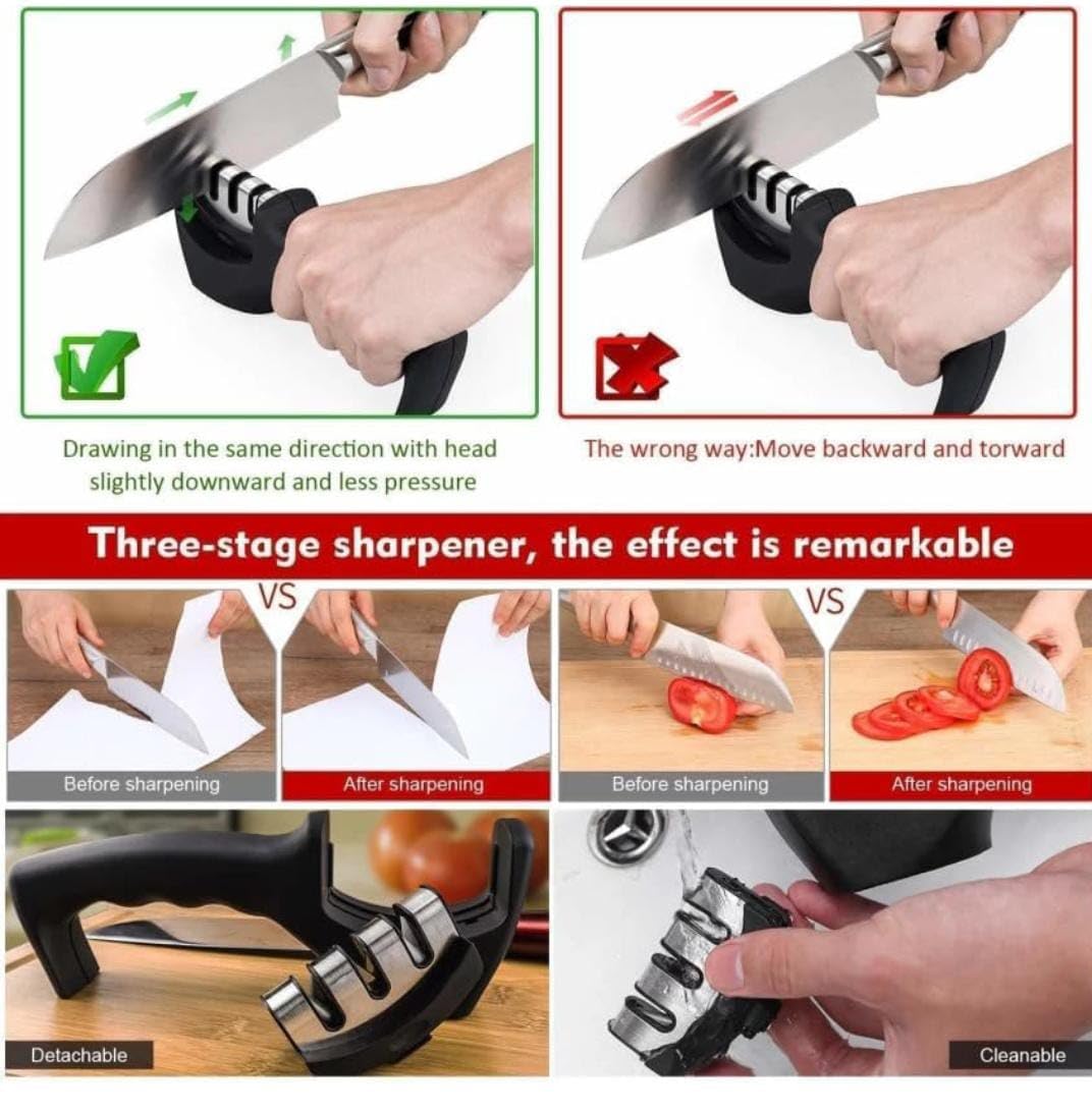 Afilador de Cuchillos 3 en 1 de Acero Inoxidable – Compacto y Eficaz