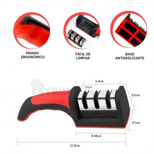 Afilador de Cuchillos 3 en 1 de Acero Inoxidable – Compacto y Eficaz