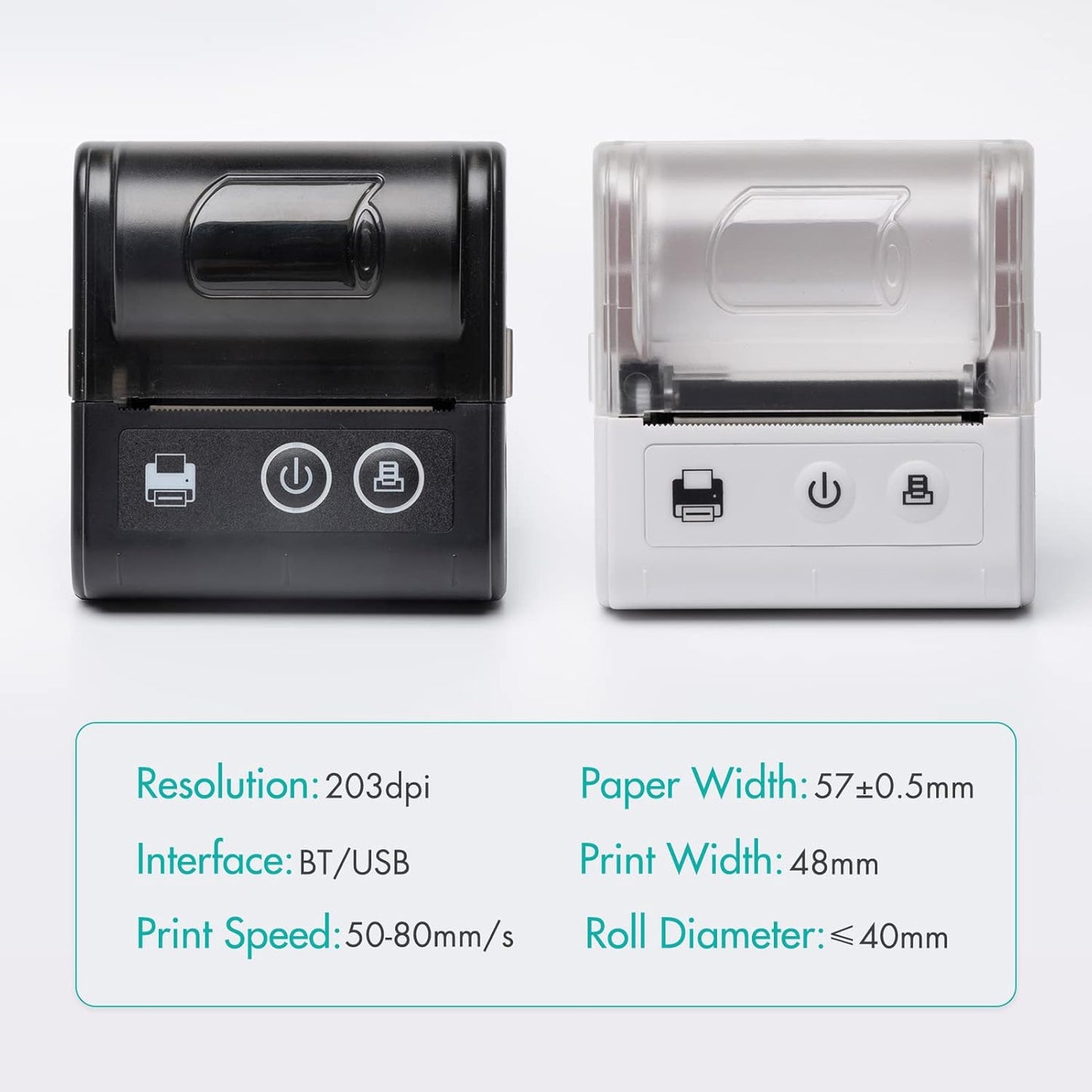 🖨️ Impresora térmica portátil con resolución 203dpi y ancho de papel 57 mm para impresión clara y rápida (80 mm/s).