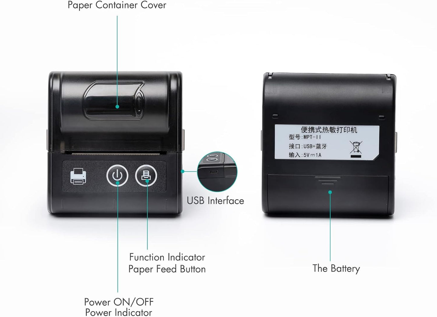 🖨️ Impresora térmica portátil con resolución 203dpi y ancho de papel 57 mm para impresión clara y rápida (80 mm/s).