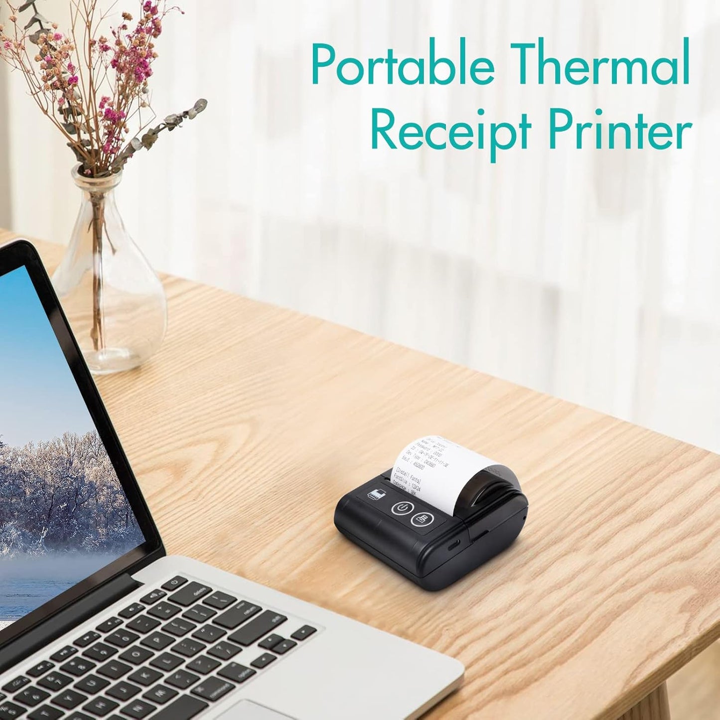 🖨️ Impresora térmica portátil con resolución 203dpi y ancho de papel 57 mm para impresión clara y rápida (80 mm/s).