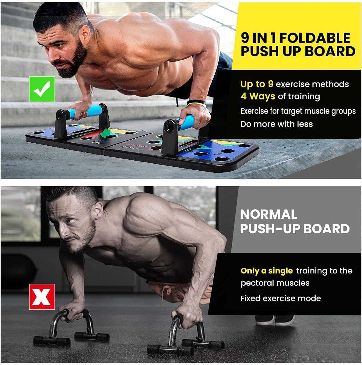 BRGOOD Tabla de Flexiones 12 en 1 – Entrena Todo el Tren Superior de Forma Segura y Eficaz