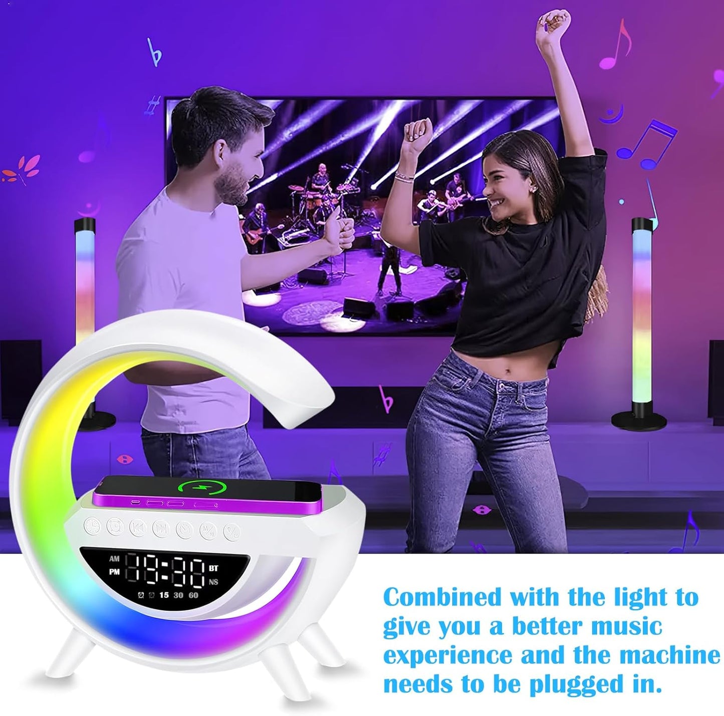 Lámpara LED de Mesa Inteligente 5 en 1 – Luz RGB, Altavoz Bluetooth, Cargador Inalámbrico y Más