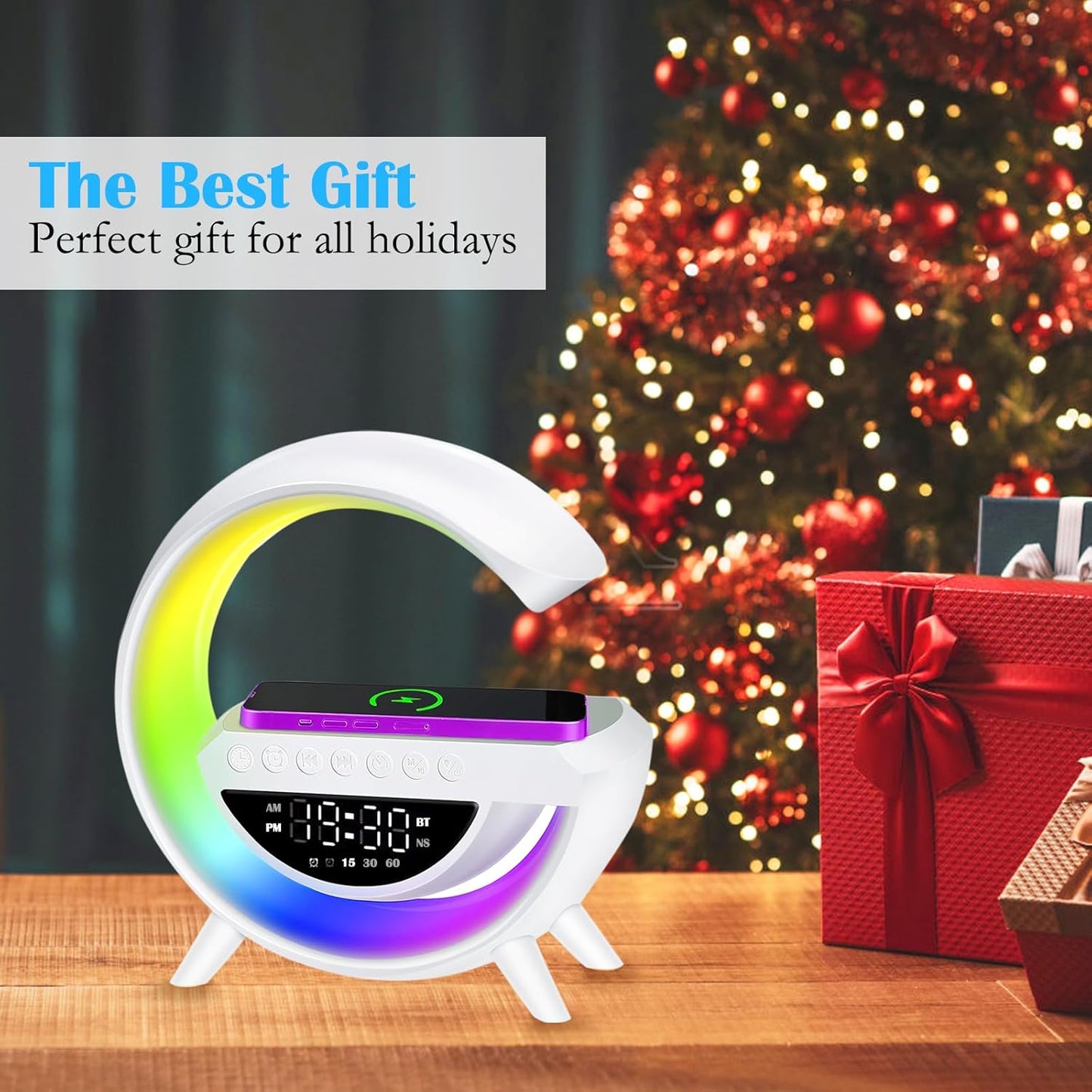 Lámpara LED de Mesa Inteligente 5 en 1 – Luz RGB, Altavoz Bluetooth, Cargador Inalámbrico y Más