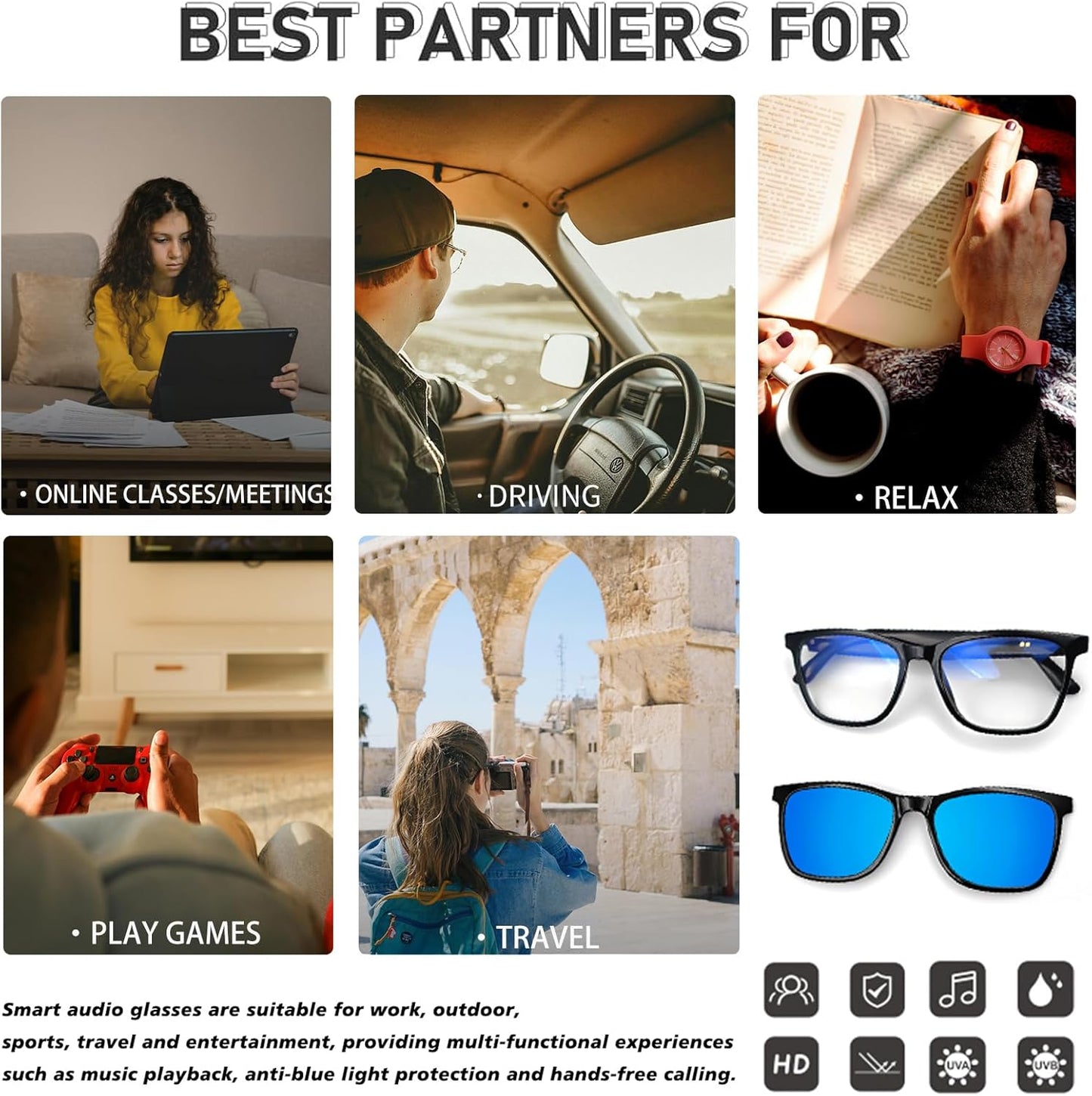 Gafas de Sol Bluetooth Sunshine con Lentes Magnéticas UV400 – Audio Abierto, Música y Llamadas para Hombre y Mujer