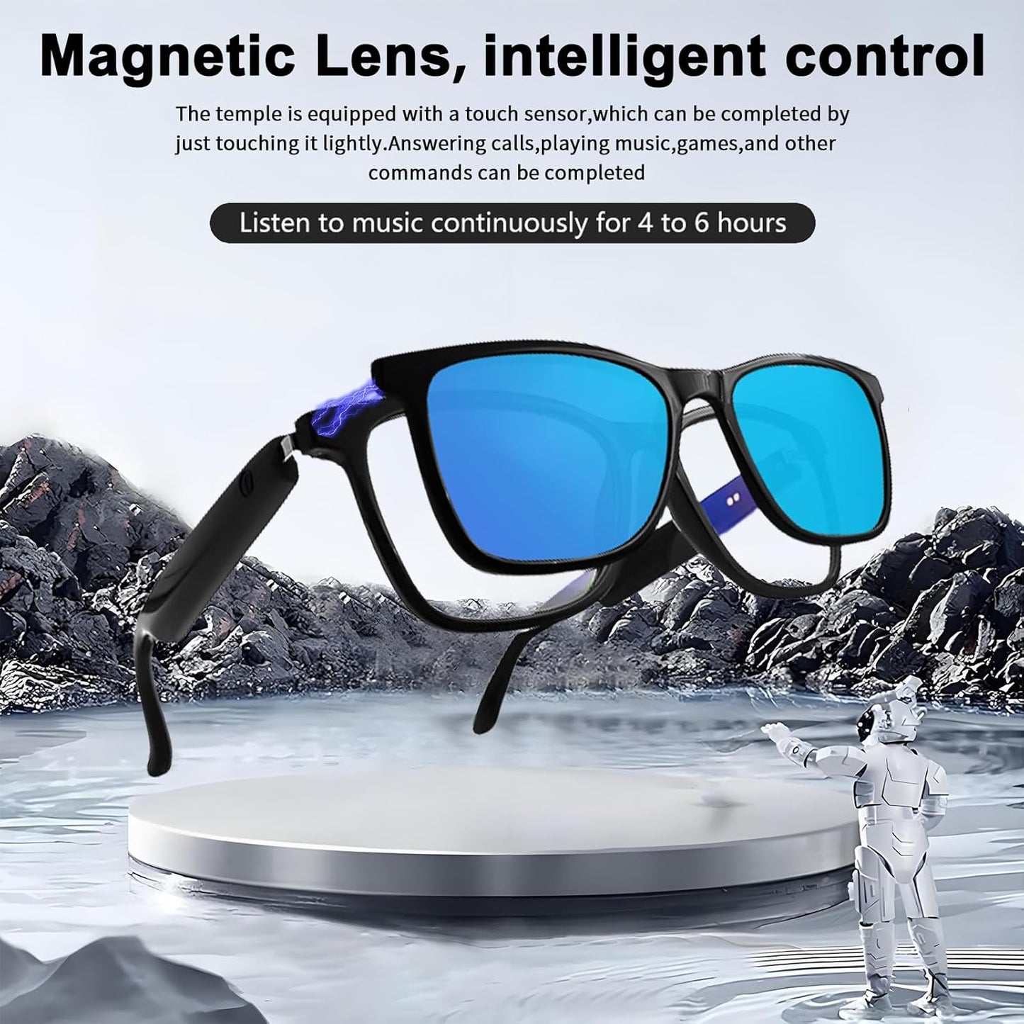 Gafas de Sol Bluetooth Sunshine con Lentes Magnéticas UV400 – Audio Abierto, Música y Llamadas para Hombre y Mujer