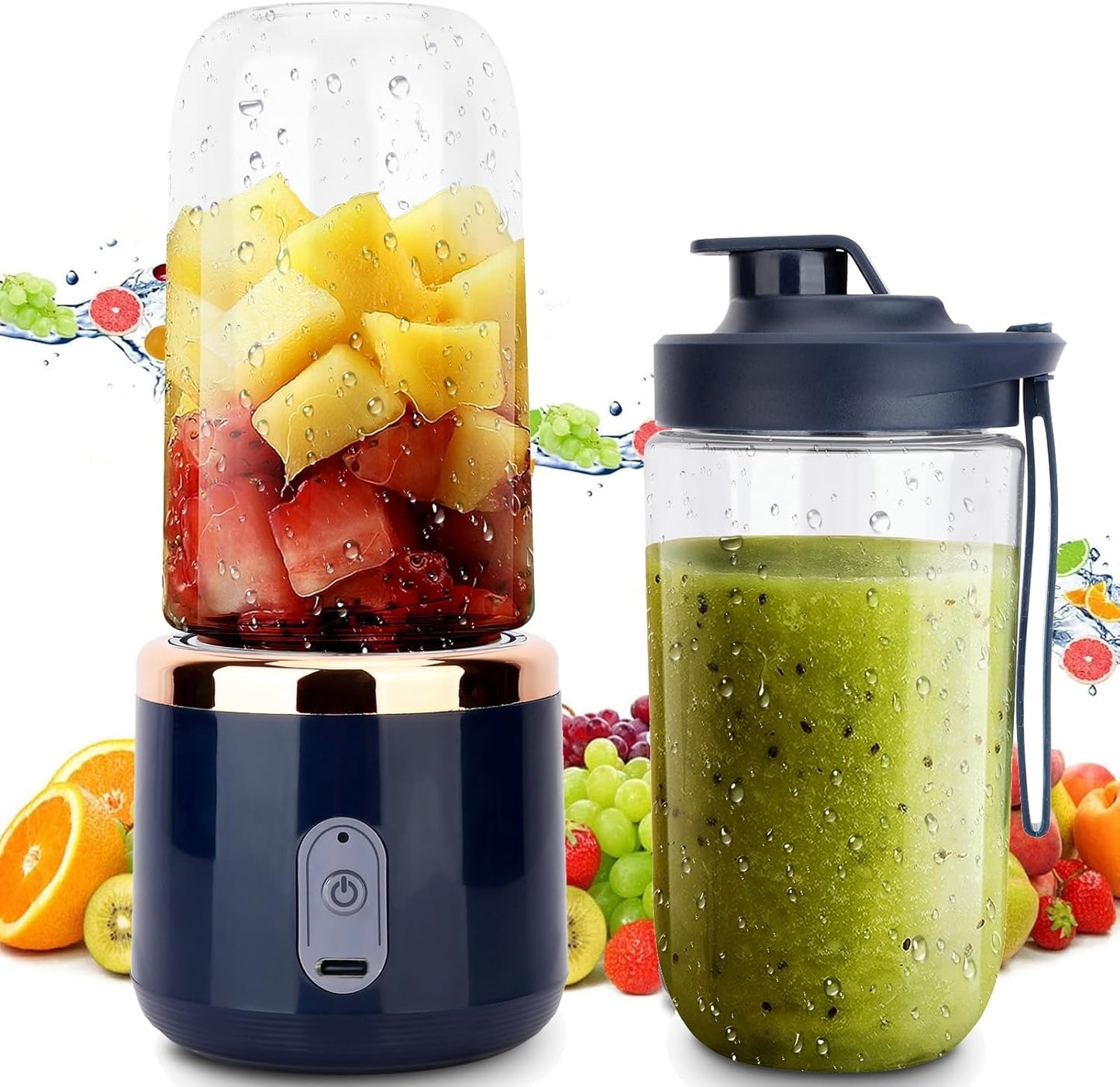 Extractor de Jugo Portátil 400 ml – Recargable USB, 6 Cuchillas, Batidora Personal